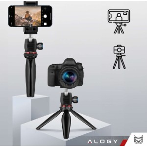 Alogy Mini Tripod Phone Holder Liginn Tripod for taking photos for GoPro camera phone ring lamp 1/4 Black