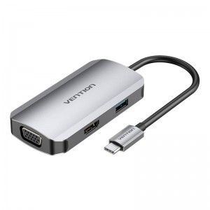 Vention USB-C Docking Station to HDMI, VGA, USB 3.0, PD 0.15m Vention TOAHB, gray