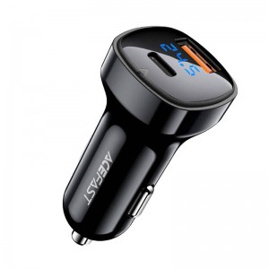 Acefast Car Charger Acefast B4, 66W, USB-C + USB, with display (black)