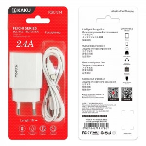 Ikaku KSC-314 EU USB Ligzdas 2.4A Tīkla Lādētājs + USB uz Lightning 1m Kabel Balts