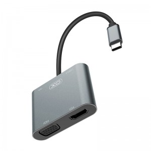 XO HUB001 4in1 Video Adapteris - Pāreja no USB-C uz Hdmi 4K 30Hz / VGA monitors / USB 3.0 / USB-C PD 100W
