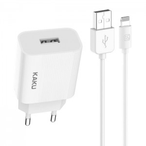 Ikaku KSC-314 EU USB Ligzdas 2.4A Tīkla Lādētājs + USB uz Lightning 1m Kabel Balts