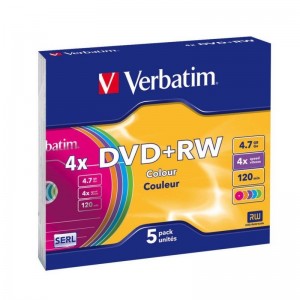Verbatim Матрицы DVD+RW 4.7GB 4x Colour Дополнительная защита / 5 Pack Slim