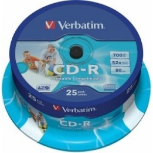 Verbatim Матрицы CD-R AZO 700MB 1x-52x Wide Printable, ID Bran,25 Pack Spindle
