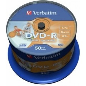 Verbatim Matricas DVD-R AZO  4.7GB 16x Wide Printable non ID,50 Pack Spindle