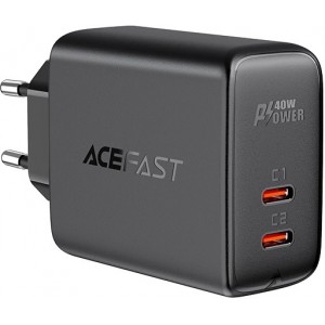 Acefast charger 2x USB Type C 40W, PPS, PD, QC 3.0, AFC, FCP black (A9 black) (universal)