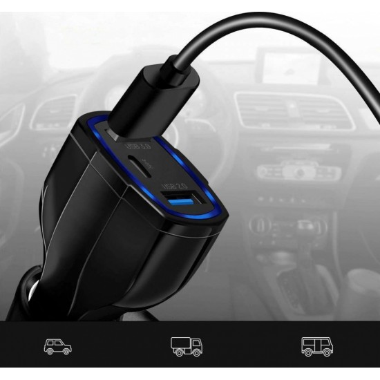 Wozinsky car charger USB x2 and USB C black (WCC-01) (universal)