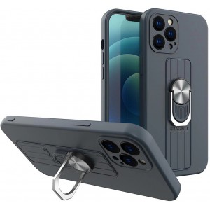 Hurtel Ring Case silicone case with finger grip and stand for iPhone 12 mini dark blue (universal)