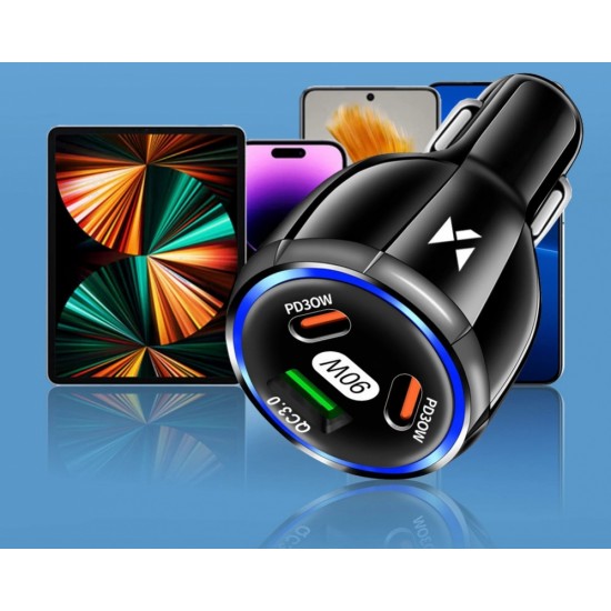 Wozinsky WCCCA car charger 2x USB-C 1x USB-A 90W PD QC - black (universal)