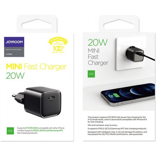Joyroom fast wall charger USB Type C 20W Power Delivery Quick Charge 3.0 AFC black (L-P202) (universal)