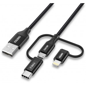 Choetech 3in1 MFI cable USB - USB Type C / micro USB / Lightning (charging 3A / data transmission 480 Mbps) 1.2m black (IP0030-BK) (universal)