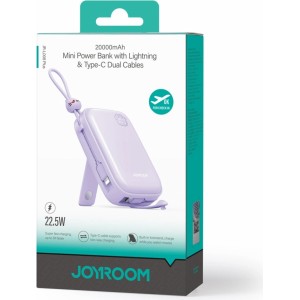 Joyroom Powerbank Joyroom JR-L008 Plus Cutie Series 22.5W 20000mAh with stand + USB-A - USB-C cable - purple (universal)