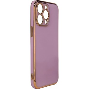 Hurtel Lighting Color Case for iPhone 13 Pro Max purple gel cover with gold frame (universal)