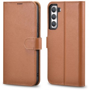 Icarer Haitang Leather Wallet Case Leather Case for Samsung Galaxy S22 + (S22 Plus) Wallet Housing Cover Brown (AKSM05BN) (universal)