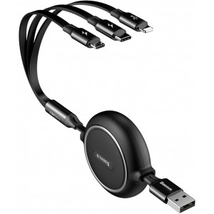 Baseus Golden Loop 3in1 extendable cable USB - micro USB / Lightning / USB-C 3.5A 35cm - 120cm black (CAMLT-JH01) (universal)