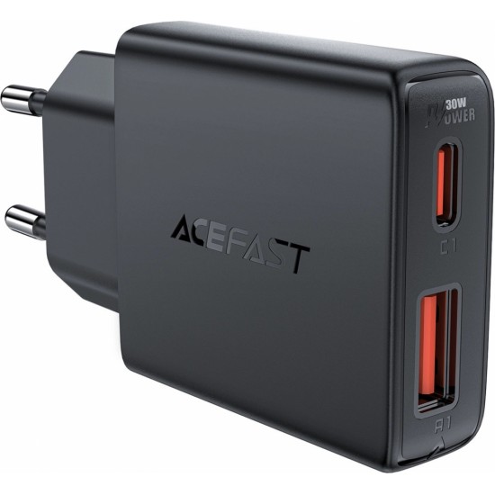Acefast A69 PD 30W GaN USB-A USB-C wall charger - black (universal)