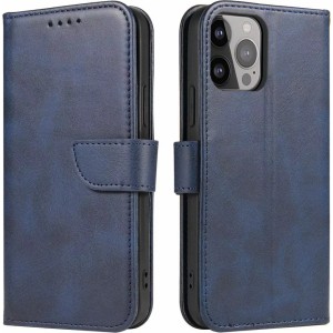 Spigen Magnetic Phone Case for iPhone 14 Pro Max Cover with Flip Wallet Stand Blue