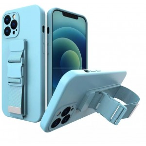 4Kom.pl Rope case gel case with lanyard chain purse lanyard iPhone 12 mini blue