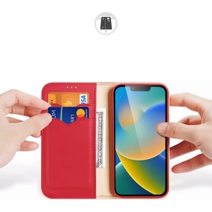 Dux Ducis Hivo leather case with a flap cover made of genuine leather wallet for cards and documents iPhone 14 Plus red