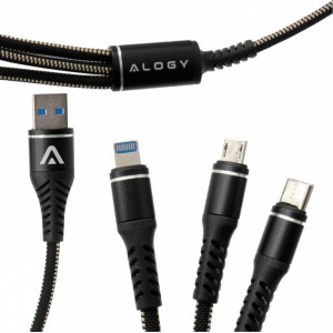 Alogy Kabel Alogy Nylon 3w1 USB-C Typ C Lightning micro USB 5A Black