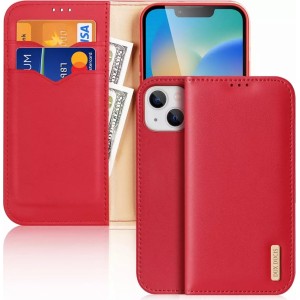 Dux Ducis Hivo leather case with a flap cover made of genuine leather wallet for cards and documents iPhone 14 Plus red