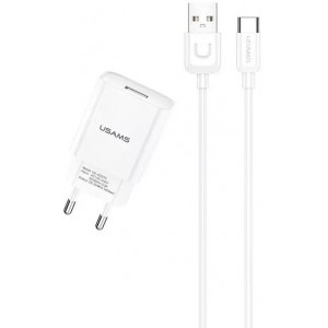 Usams Wall charger 1xUSB T21 USB-C white/white 2.1A Fast Charging cable T21OCTC01