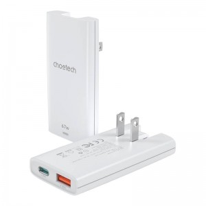 Choetech Mini travel wall charger Choetech PD6011 PD65W GaN slim USB-A+C  (white)