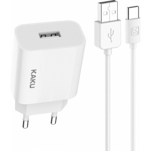 Ikaku KSC-314 EU USB Ligzdas 2.4A Tīkla Lādētājs + uz Type-C 1m vads Balts