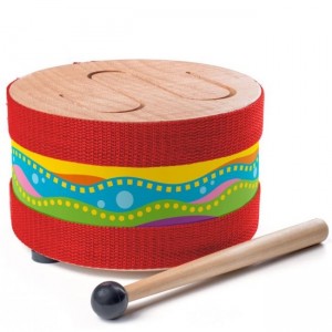 Woody 91895 Деревянный музыкальный инструмент - Барабан с палочкой детям от 3 лет + (17cм)
