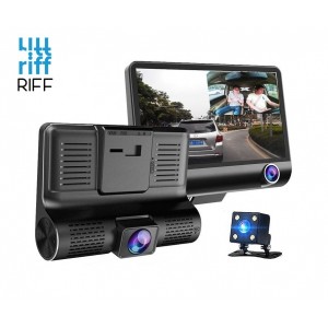Riff Full HD Auto Video Reģistrātors DVR G-Sensors ar 3 Kamerām un atpakaļskata LCD 4'' Melna