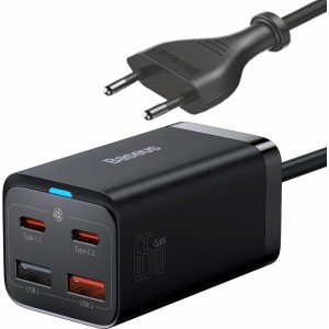 Baseus GaN3 Pro fast charger GaN 2 x USB Type C / 2 x USB 65W PD, QC4.0+, AFC, PPS + cable USB Type C - USB Type C 1m black (CCGP040101) (universal)