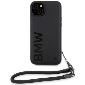 BMW Signature Leather Wordmark Cord Case for iPhone 15/14/13 - Black (universal)