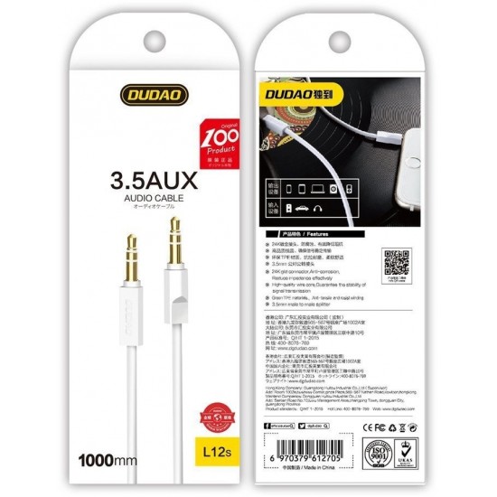 Dudao cable AUX mini jack 3.5mm 1m 3 pole stereo white (L12S white) (universal)