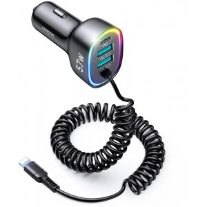 Joyroom 4 in 1 Fast Car Charger PD, QC3.0, AFC, FCP with 1.6m 57W Lightning Cable Black (JR-CL20) (universal)