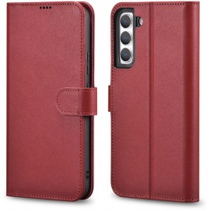 Icarer Haitang Leather Wallet Case Leather Case for Samsung Galaxy S22 + (S22 Plus) Wallet Housing Cover Red (AKSM05RD) (universal)