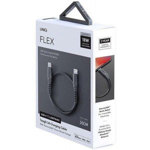 Uniq Flex Cable USB-C- Lightning 18W nylon 30cm grey/charcoal grey (universal)