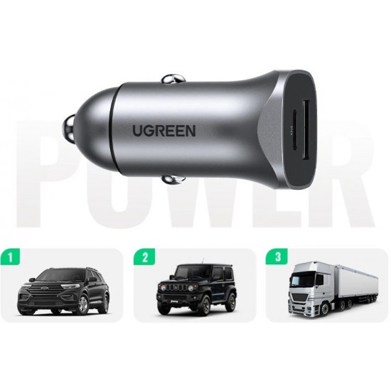 Ugreen car charger USB Type C / USB 24W Power Delivery Quick Charge gray (30780) (universal)