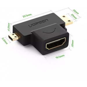 Ugreen adapter from HDMI Type A (female) to mini HDMI (male) / micro HDMI (male) black (20144)
