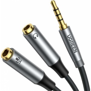 Ugreen AV192 AUX audio splitter cable mini jack 3.5mm (male) to headphone microphone (female), 20cm (gray)