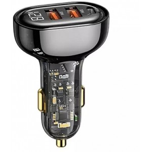 Usams Car charger 2xUSB 1xUSB-C 125W Fast Charge transparent black CC158CC01 (US-CC158)