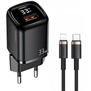 Usams Wall charger 1xUSB-C 1xUSB T46 33W PD3.0 QC3.0 Fast Charging cable U63 USB-C/Lightning black/black UDTZ01