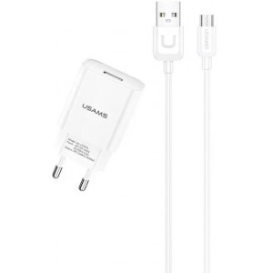 Usams Wall charger 1x USB T21 micro USB white/white 2.1A Fast Charging T21OCMC01