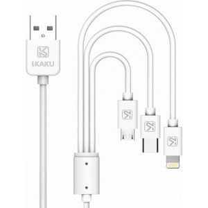 Ikaku KSC-078 3in1 Type-C / Lightning / Micro USB uzlādes vads 1m White