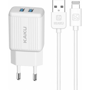 Ikaku KSC-373 Set 2in1 Smart Dual USB Socket 2.4A Зарядное устройство + кабель Lightning 1м Белый