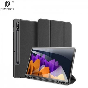 Dux Ducis Domo sērijas Daudzfunkcionāls Maks ar statīvu un Miega gudru funkciju planšetdatoram Samsung Galaxy Tab S7+ T970 / T976 Melns