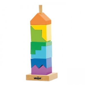 Woody 91102 Attīstoša krāsaina Eko koka Torņu piramīda - konstruktors (9gab.) bērniem no 2 gadi + (9x26сm)