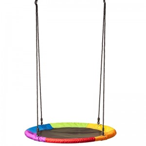 Woody 91417 Šūpoles ar apaļu sēdekli (diam. 100cm) no izturīga materiāla Pieaugušiem un bērniem no 3+ gadiem (maks. 100kg) Krāsainas