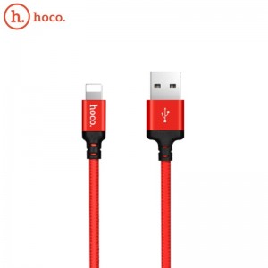 Hoco X14 Premium Izturīgs Auduma Lightning uz USB Datu & Ātras 2.4A Uzlādes Kabelis 2m (MD819) Sarkans