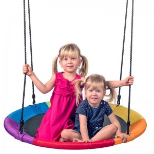 Woody 91417 Šūpoles ar apaļu sēdekli (diam. 100cm) no izturīga materiāla Pieaugušiem un bērniem no 3+ gadiem (maks. 100kg) Krāsainas