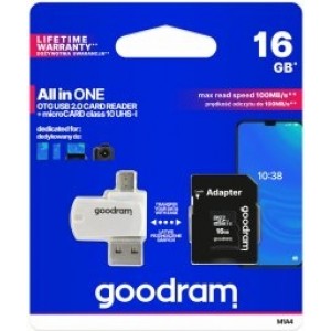Goodram microSDHC class 10 UHS I 16GB Atmiņas Karte + Karšu lasītājs